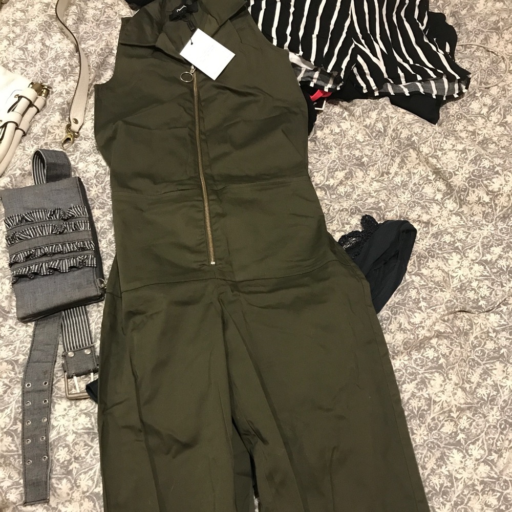 New Olive shirt jumpsuit with tag XS
